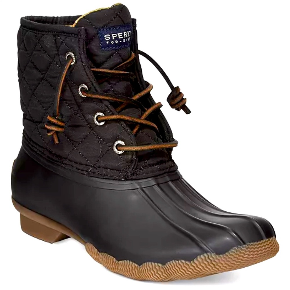 Black quilted Sperry duck boots